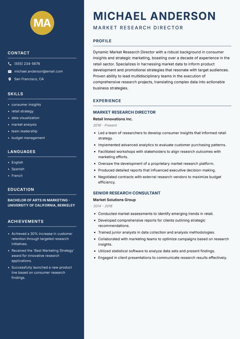 Market Research Director resume template — Classic Clean