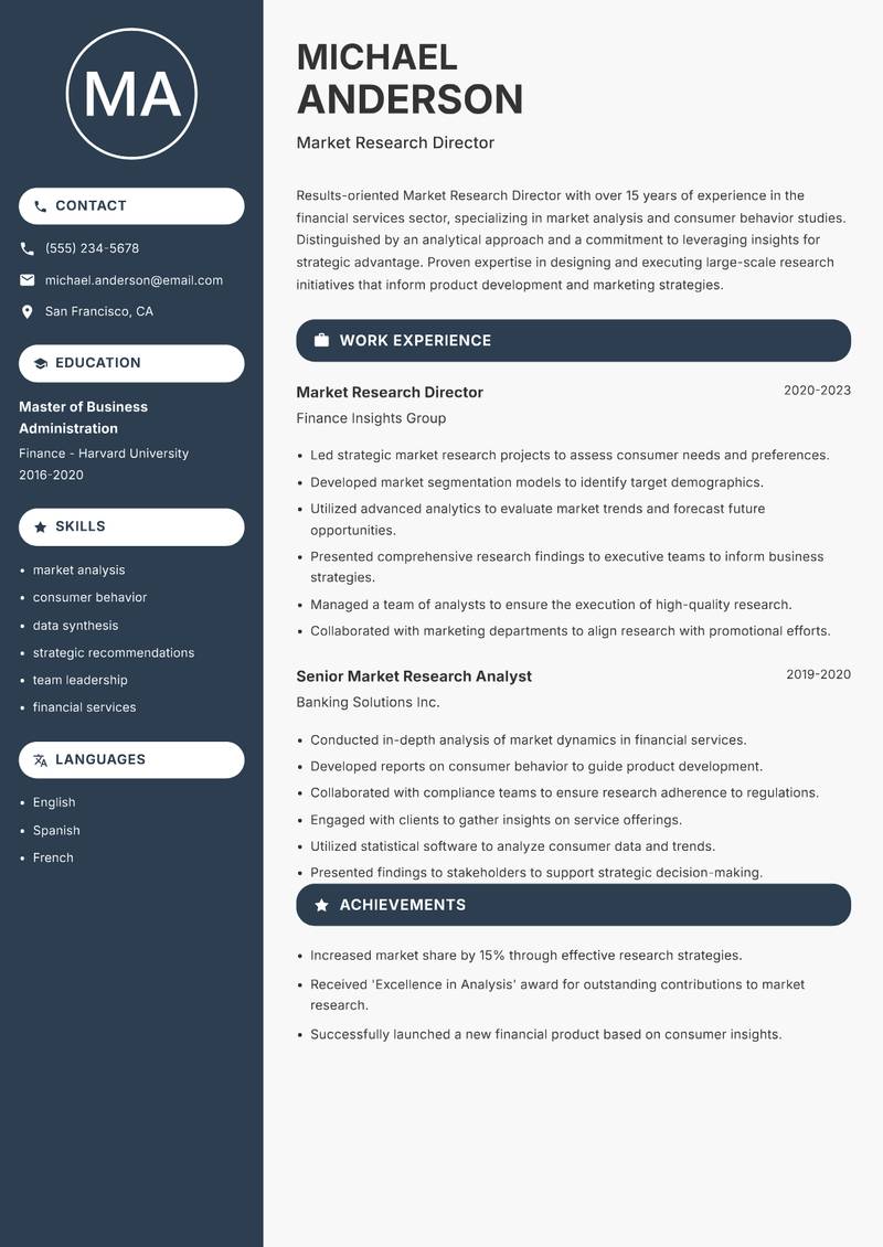Market Research Director resume template — Compact
