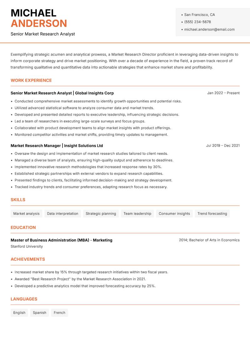 Market Research Director resume template — Modern Professional
