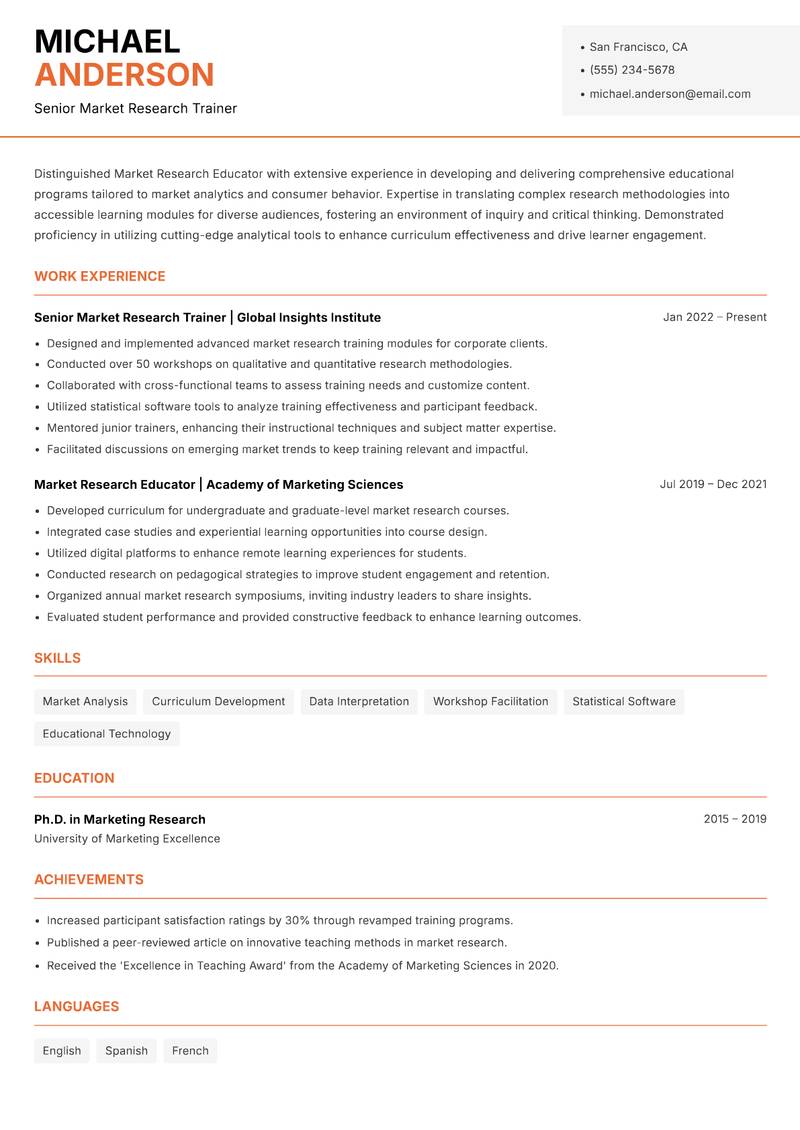 Market Research Educator resume template — Modern Professional