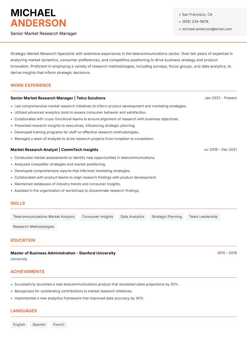 Market Research Specialist resume template — Modern Professional