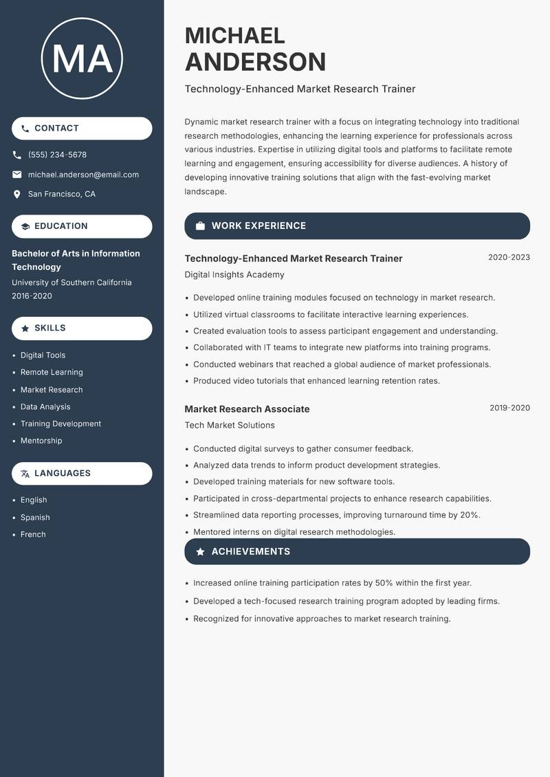 Market Research Trainer resume template — Compact