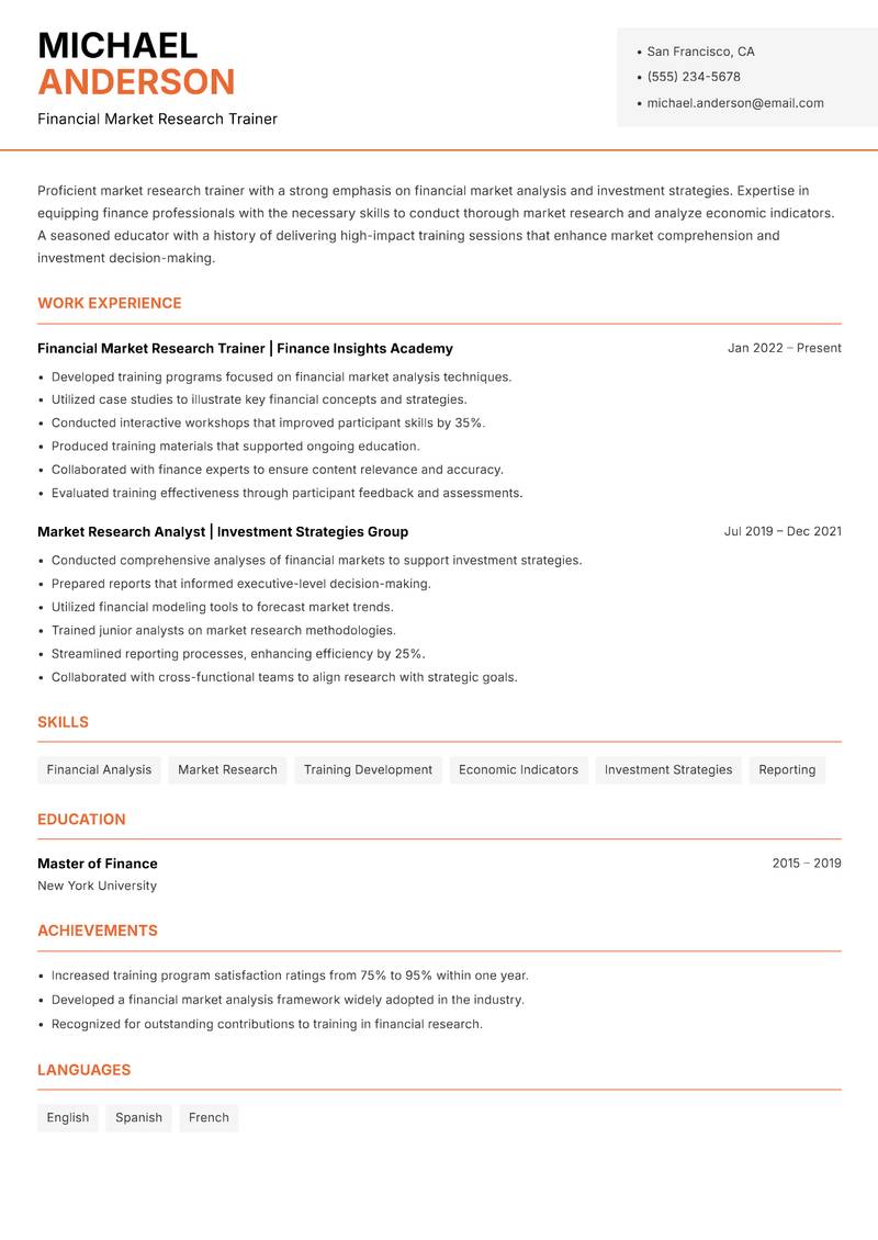 Market Research Trainer resume template — Modern Professional