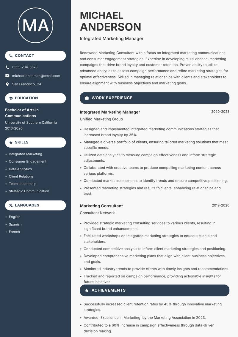 Marketing Consultant resume template — Compact