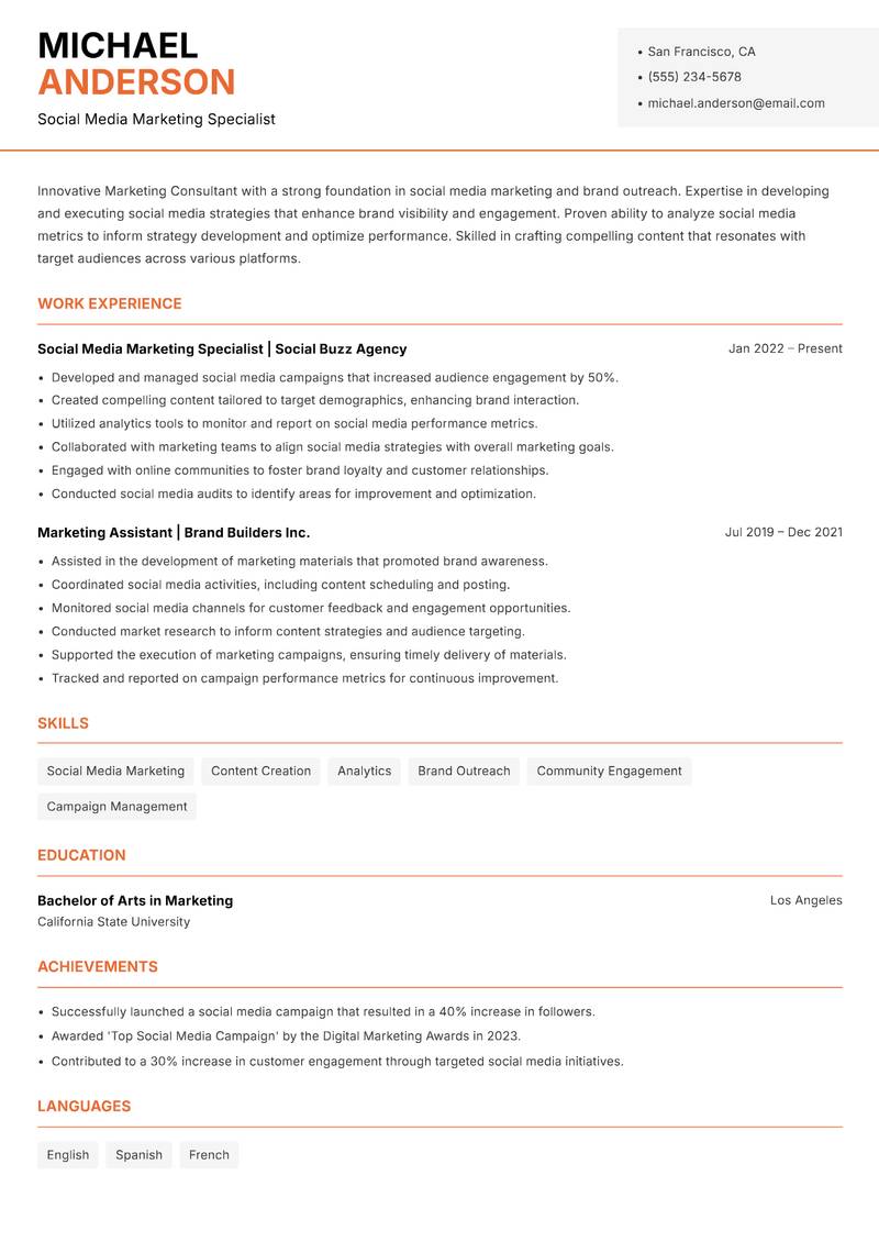 Marketing Consultant resume template — Modern Professional