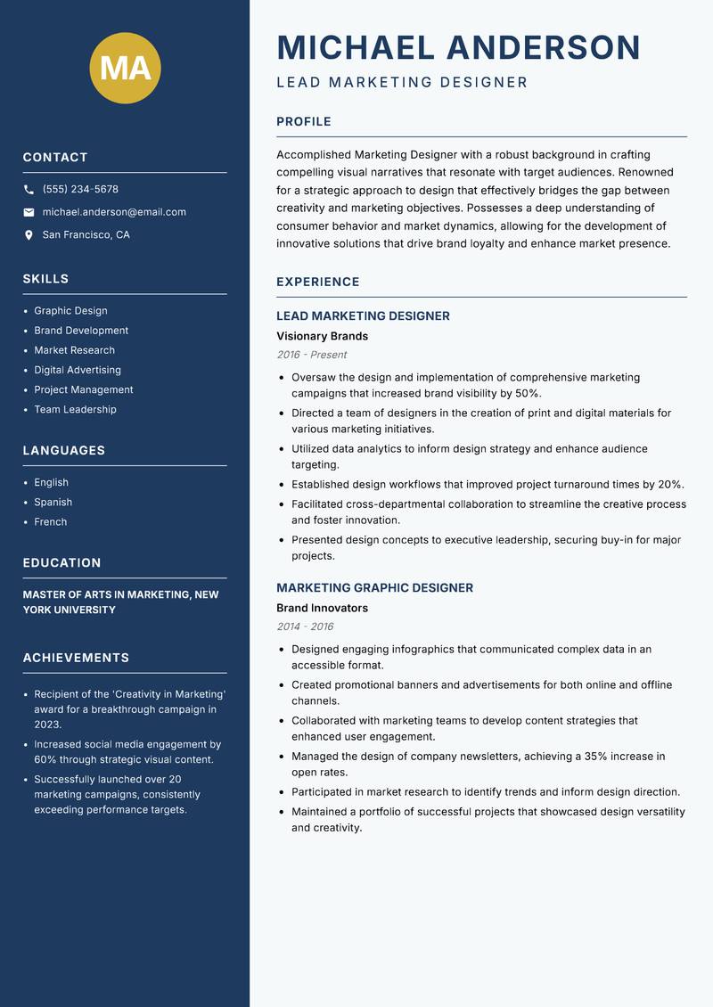Marketing Designer resume template — Classic Clean