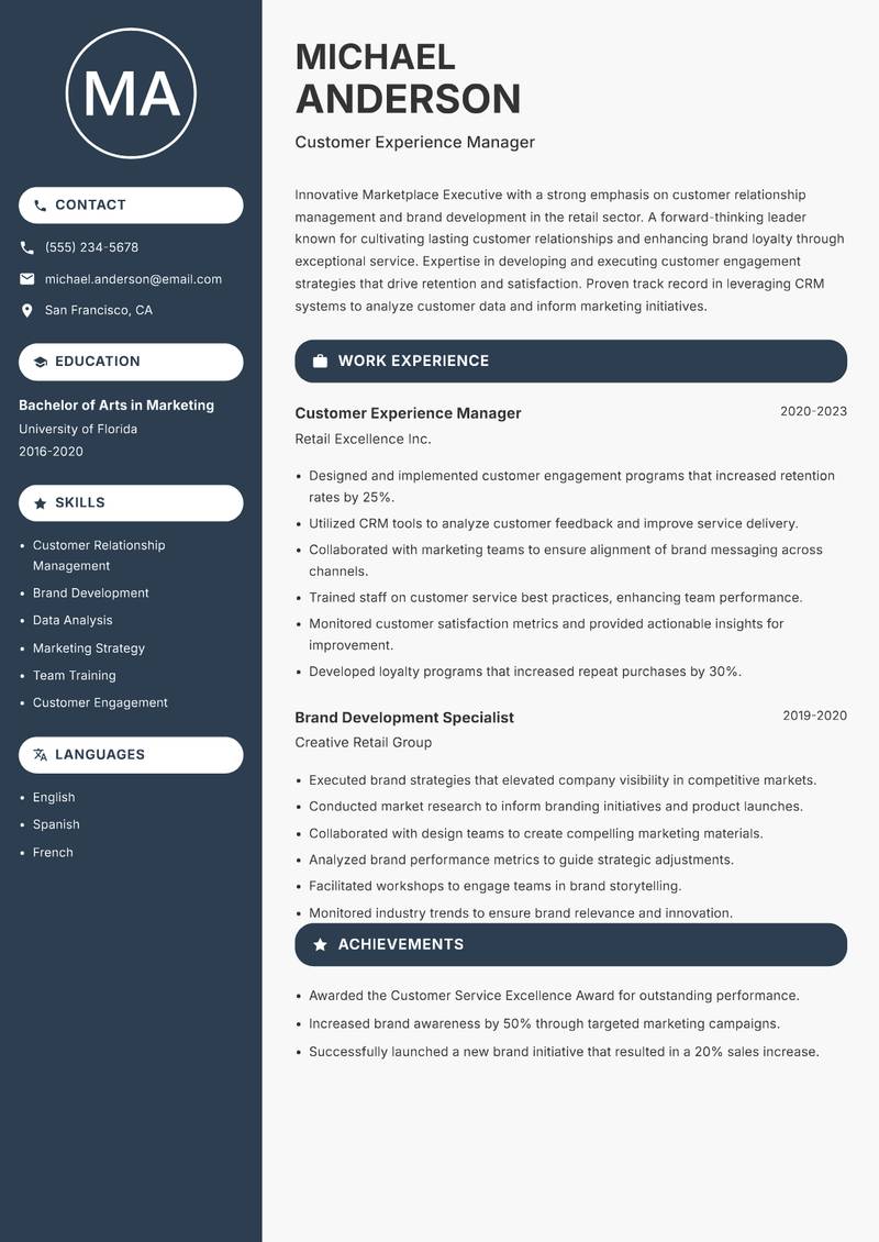 Marketplace Executive resume template — Compact
