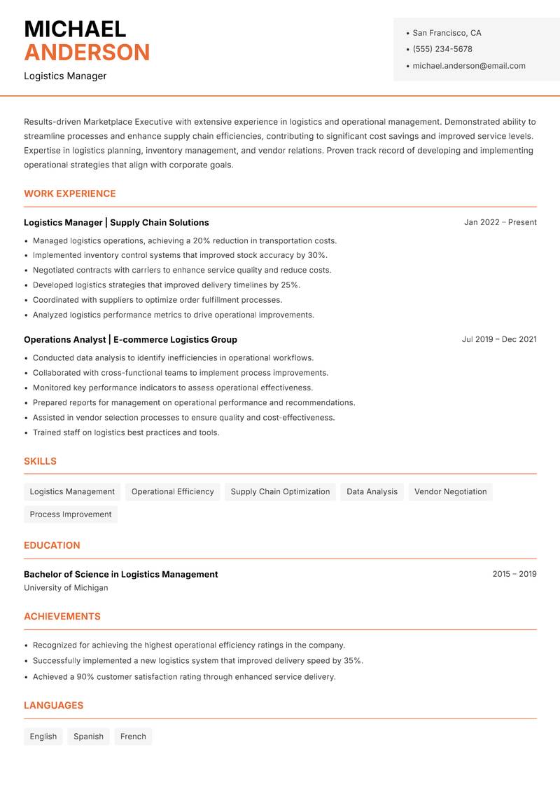 Marketplace Executive resume template — Modern Professional