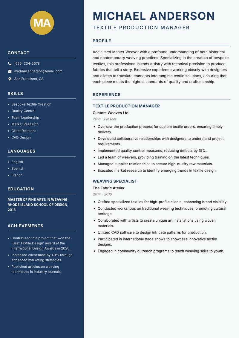 Master Weaver resume template — Classic Clean