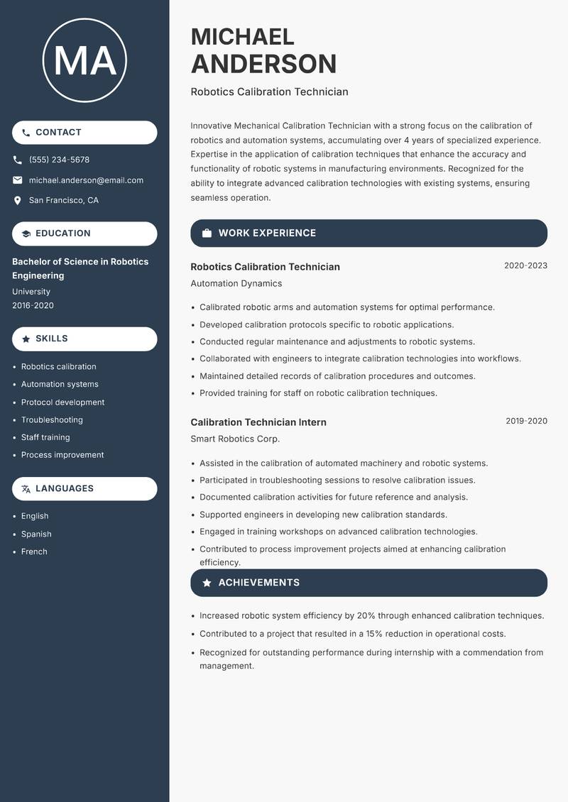 Mechanical Calibration Technician resume template — Compact