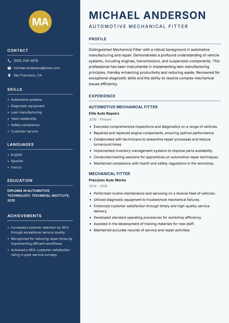 Mechanical Fitter resume template — Classic Clean
