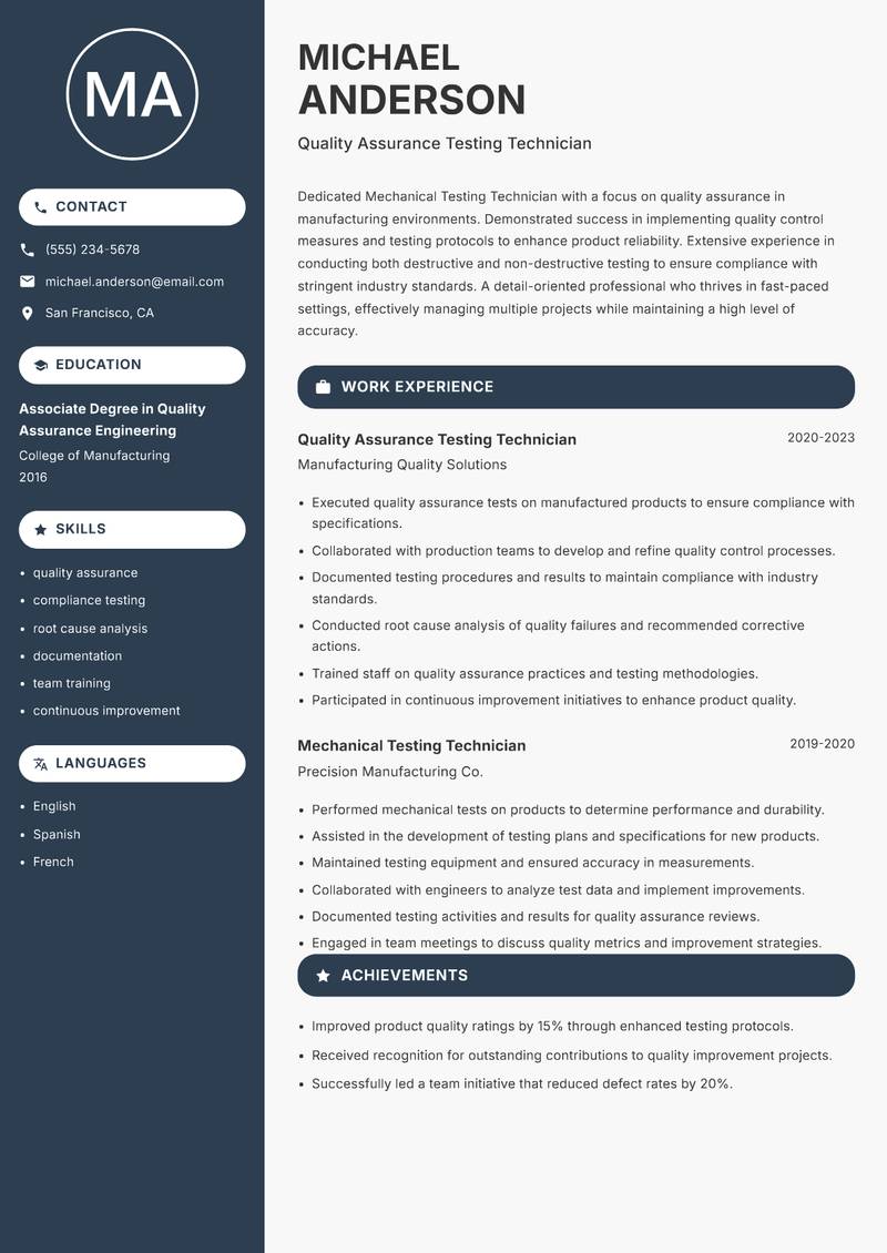 Mechanical Testing Technician resume template — Compact