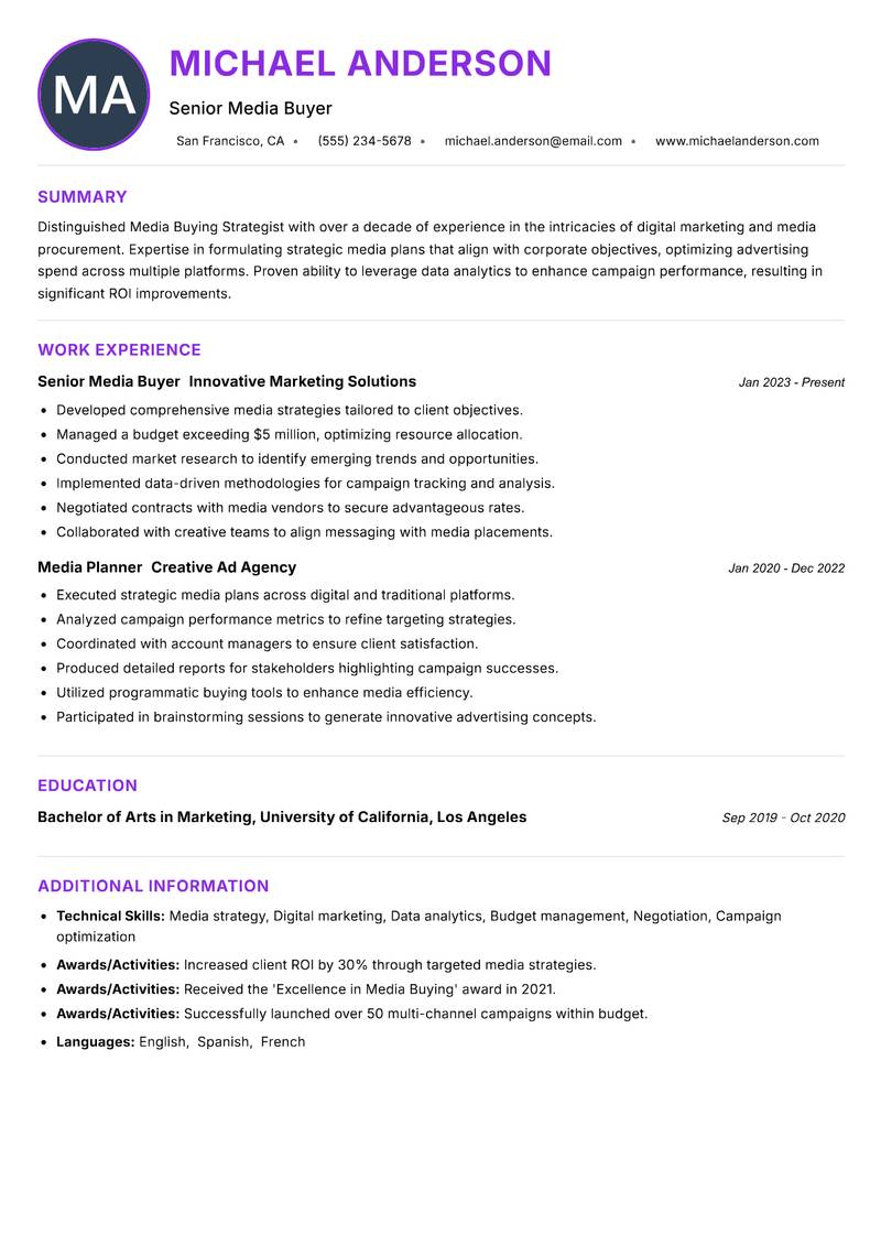 Media Buying Strategist resume example — ATS-friendly template