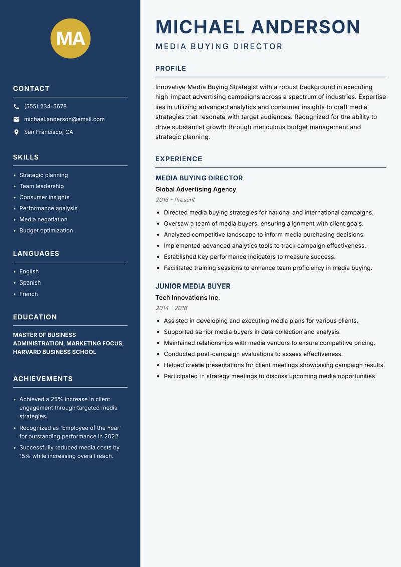 Media Buying Strategist resume template — Classic Clean