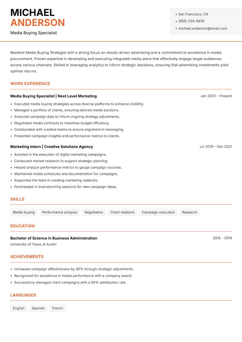 Media Buying Strategist resume template — Modern Professional