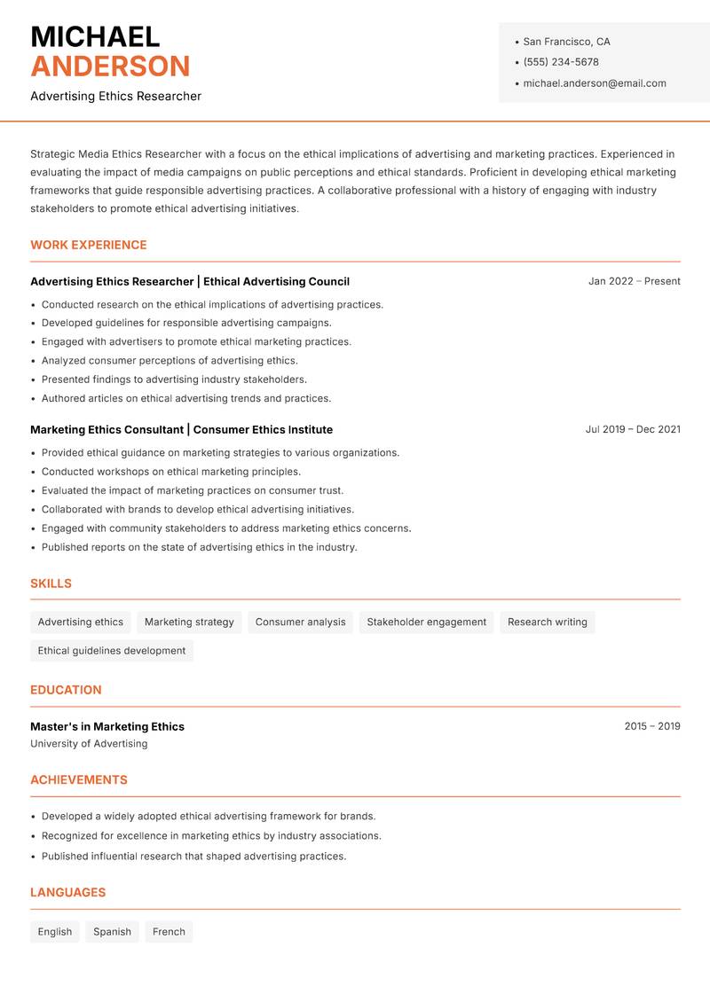 Media Ethics Researcher resume template — Modern Professional