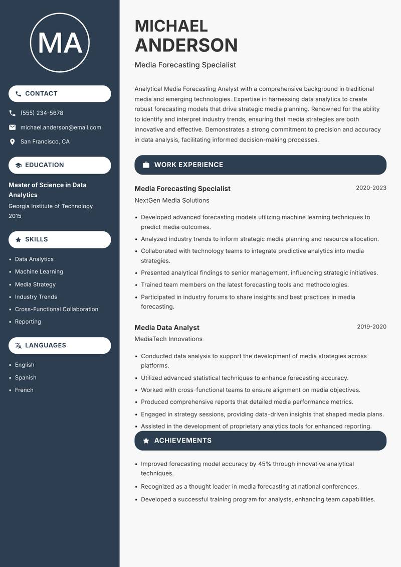Media Forecasting Analyst resume template — Compact