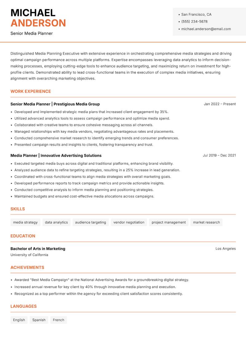 Media Planning Executive resume template — Modern Professional
