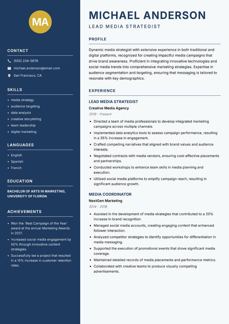 Media Strategist resume template — Classic Clean