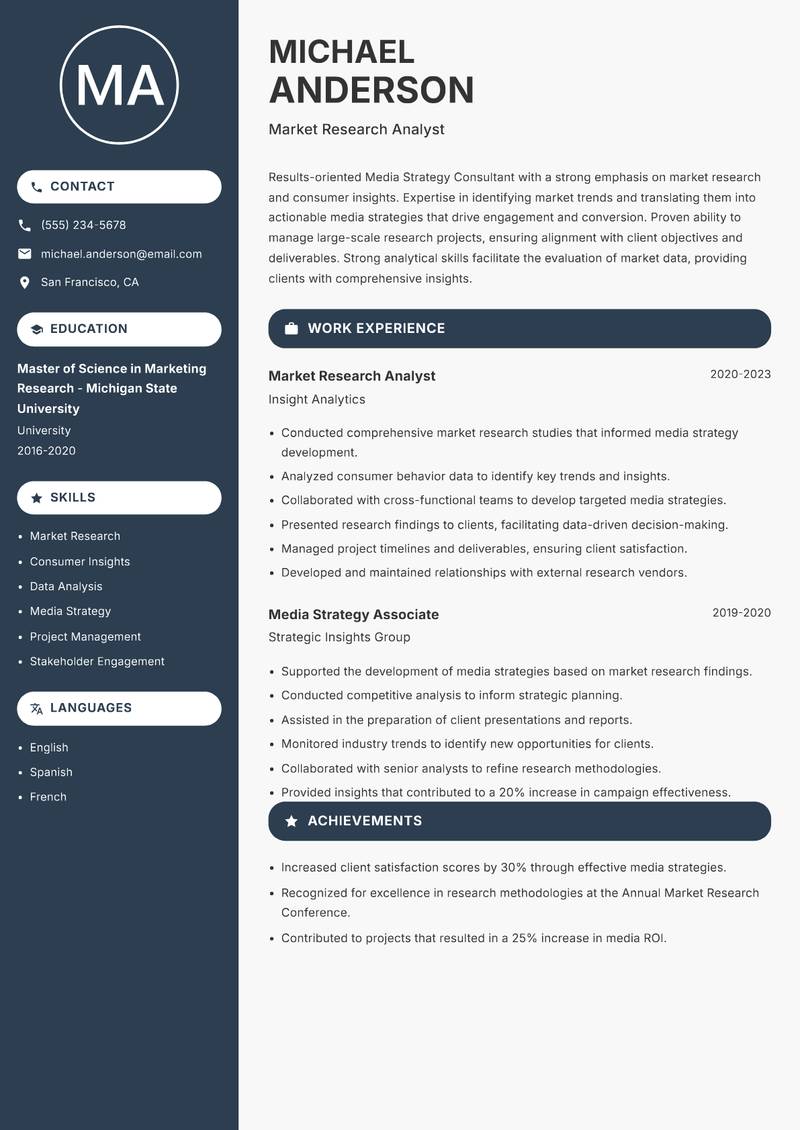 Media Strategy Consultant resume template — Compact