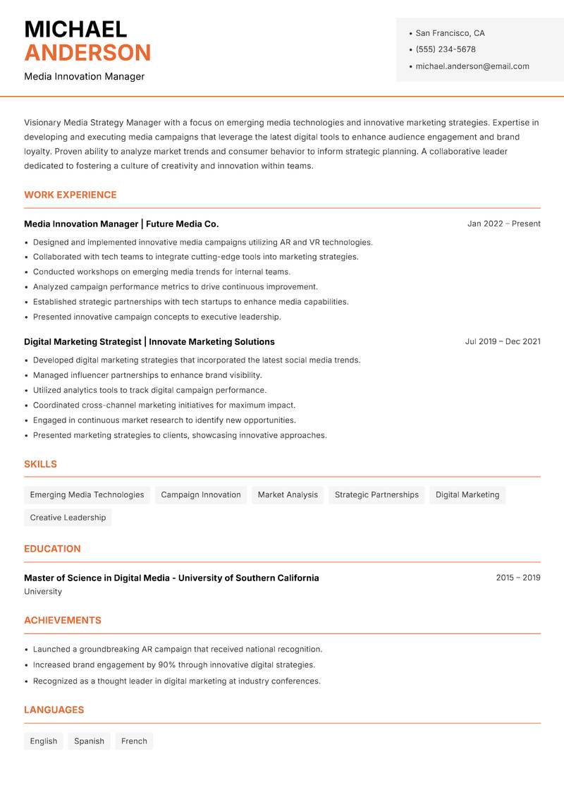 Media Strategy Manager resume template — Modern Professional