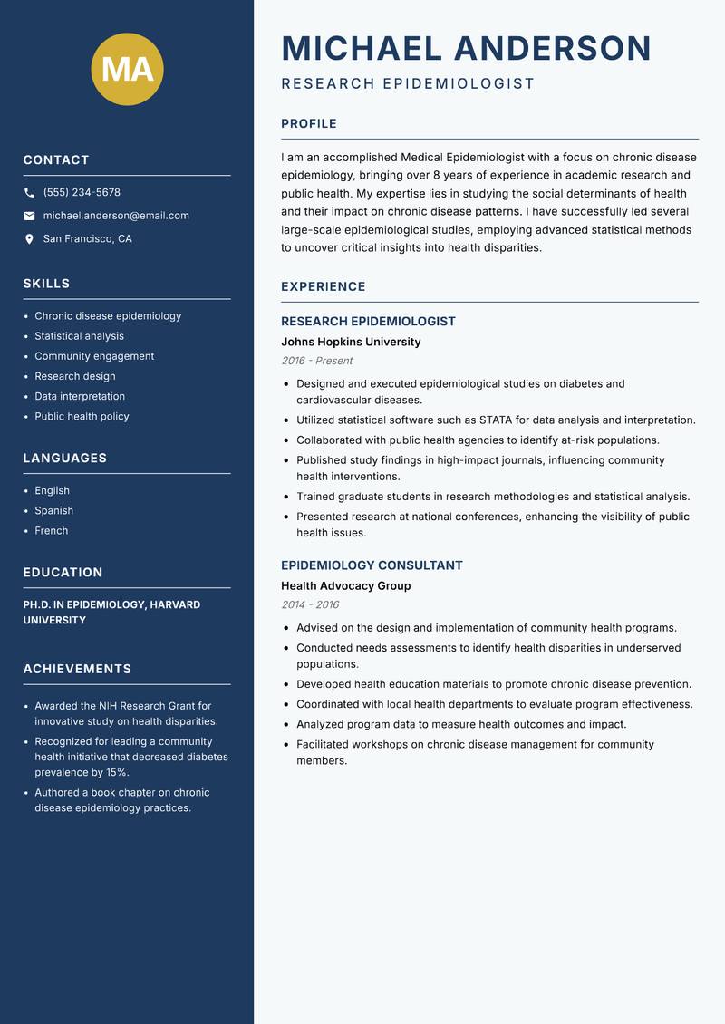Medical Epidemiologist resume template — Classic Clean