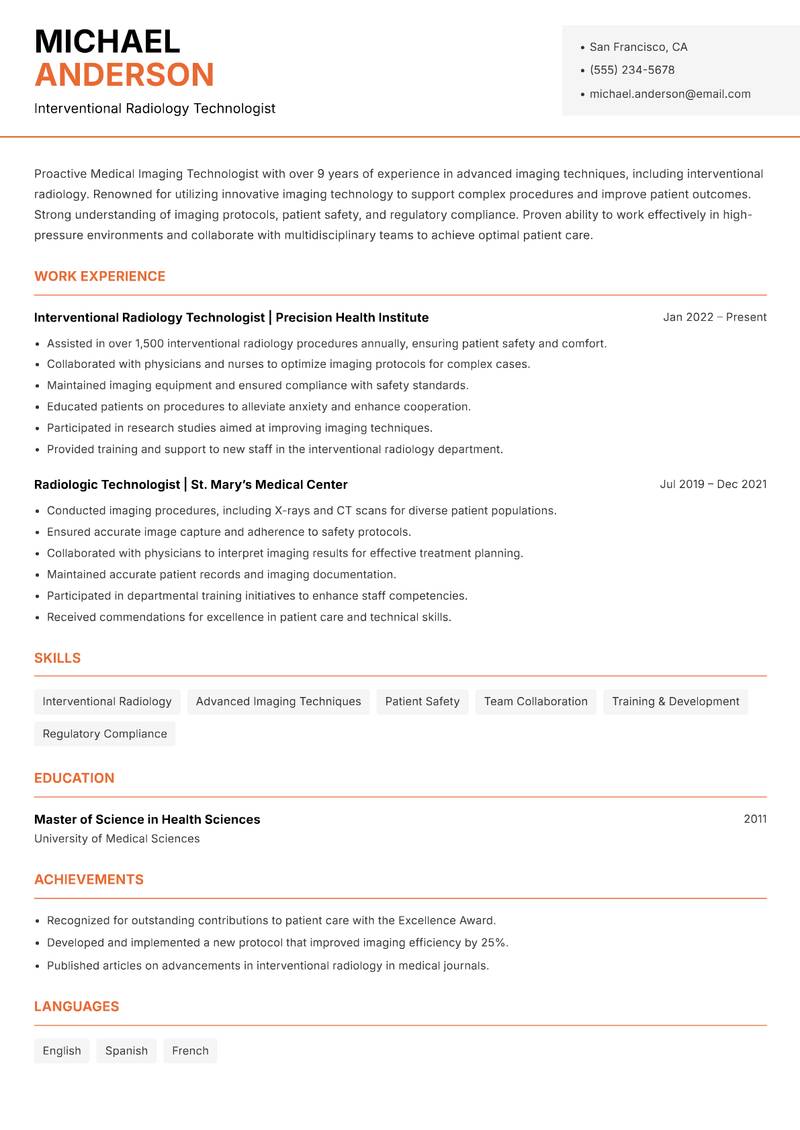 Medical Imaging Technologist resume template — Modern Professional