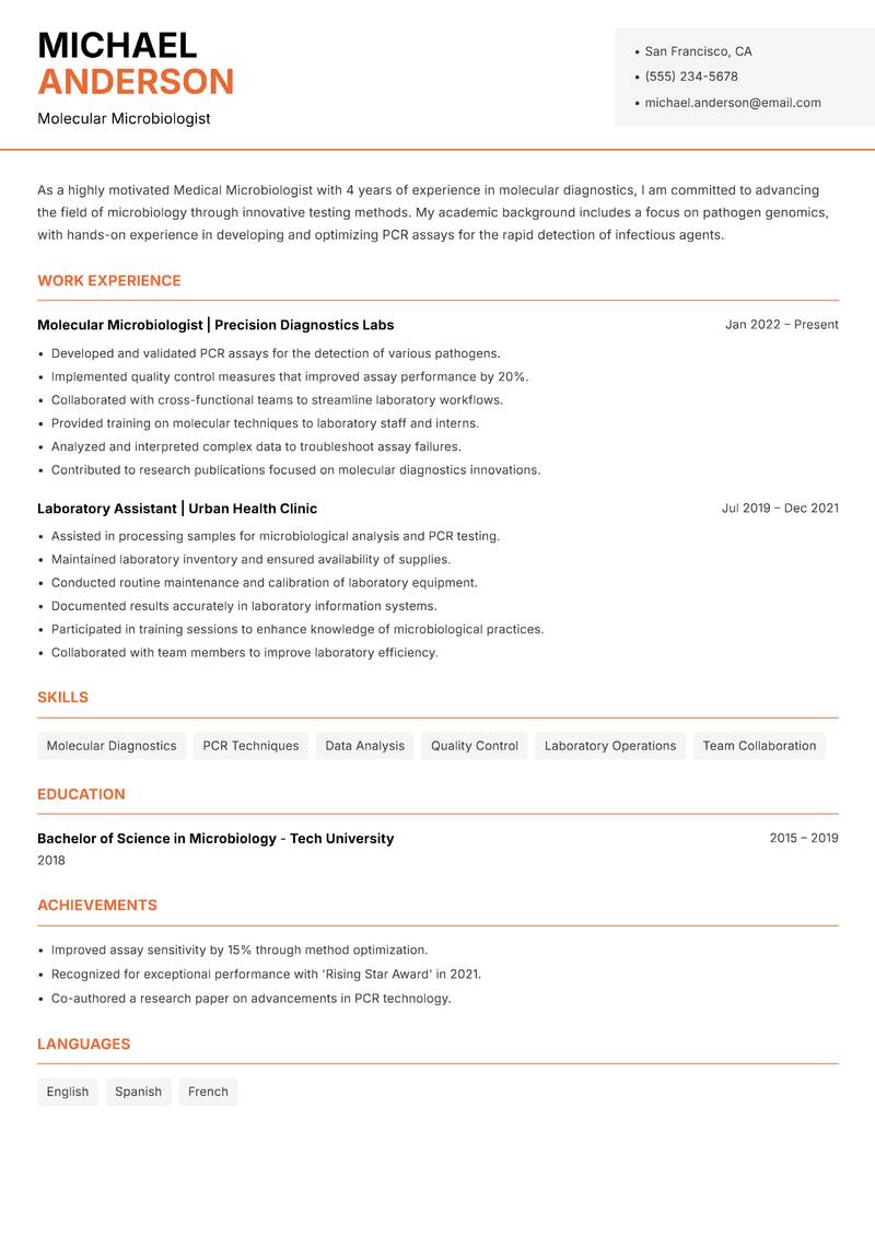 Medical Microbiologist resume template — Modern Professional