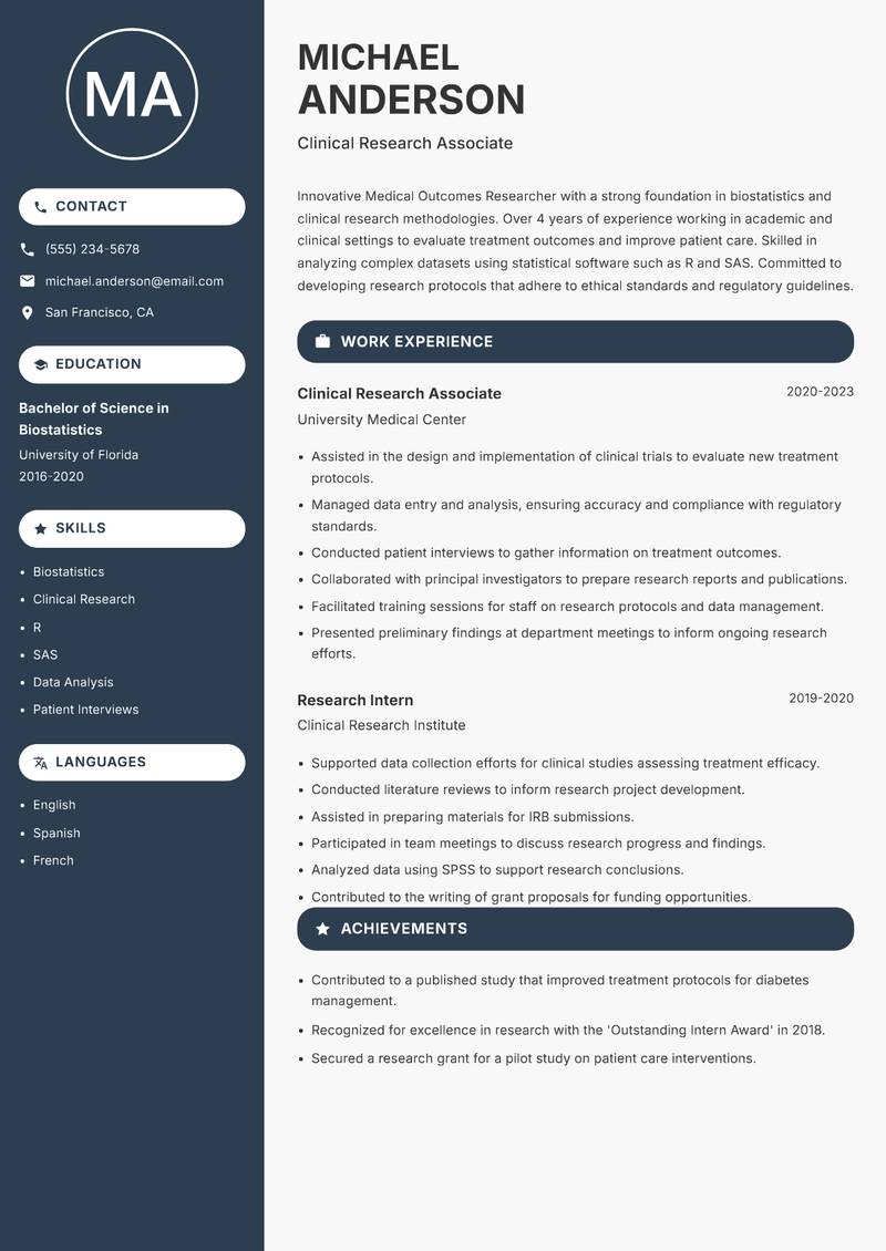 Medical Outcomes Researcher resume template — Compact