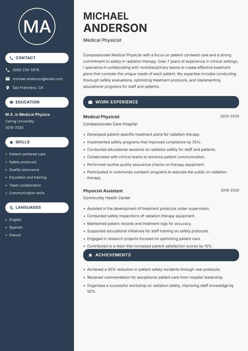 Medical Physicist resume template — Compact