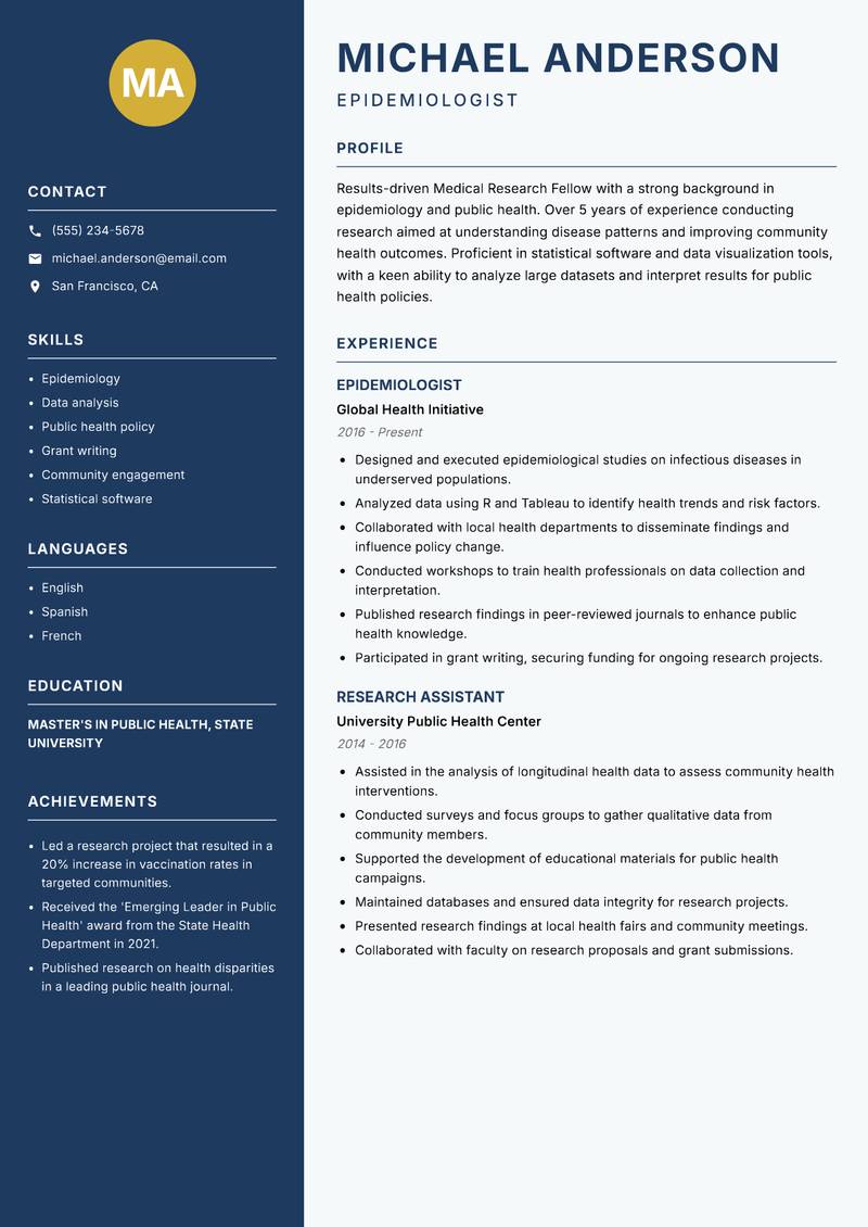 Medical Research Fellow resume template — Classic Clean