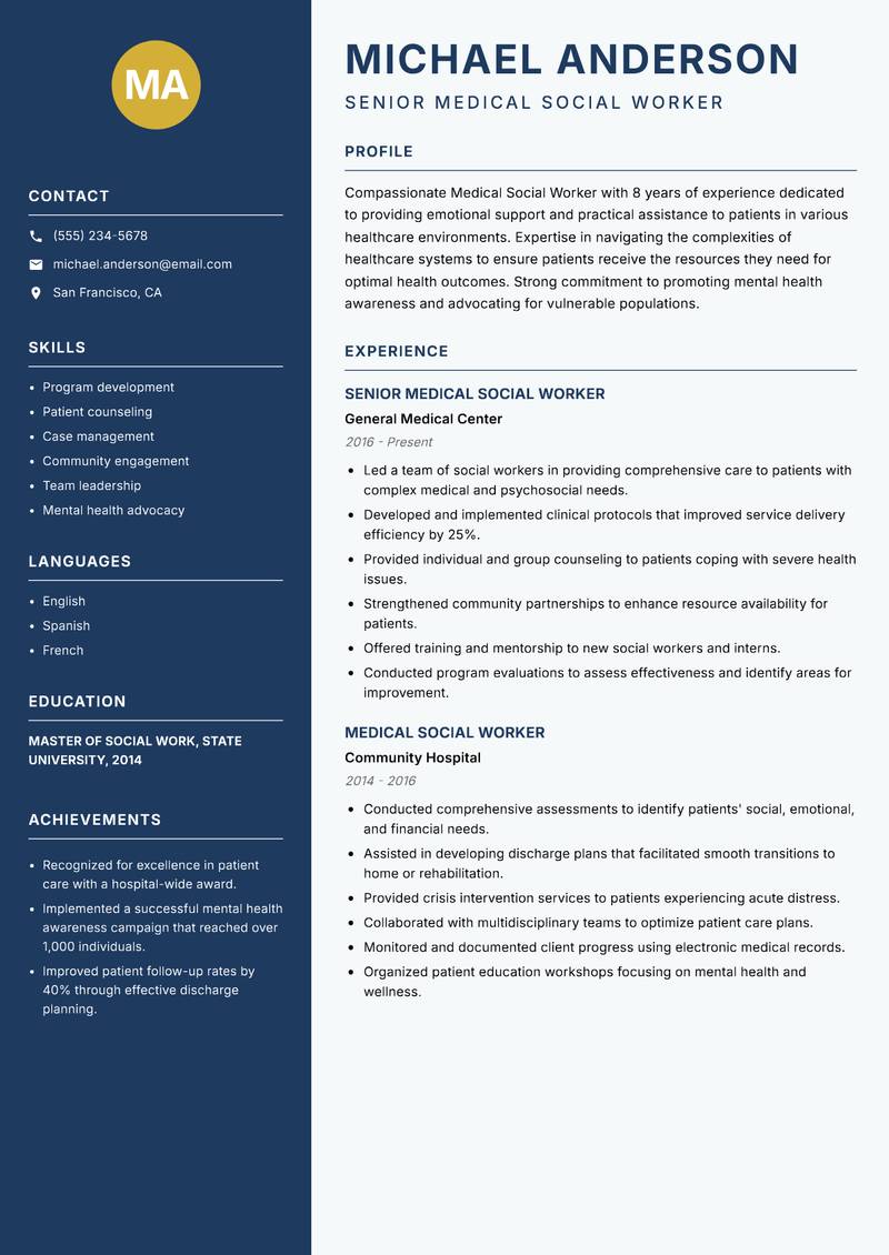 Medical Social Worker resume template — Classic Clean
