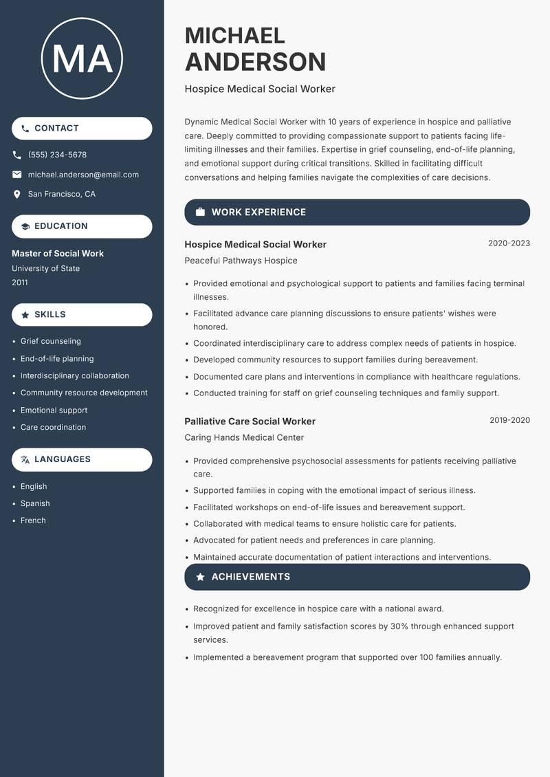 Medical Social Worker resume template — Compact