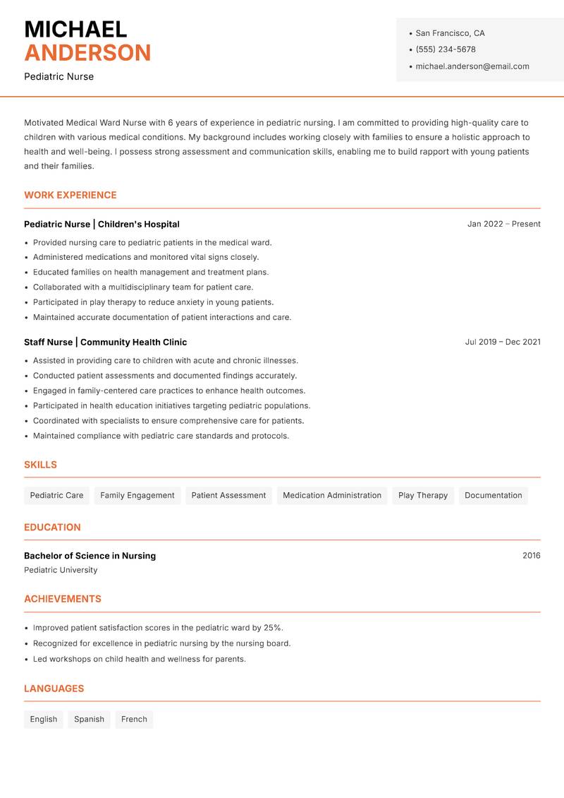Medical Ward Nurse resume template — Modern Professional