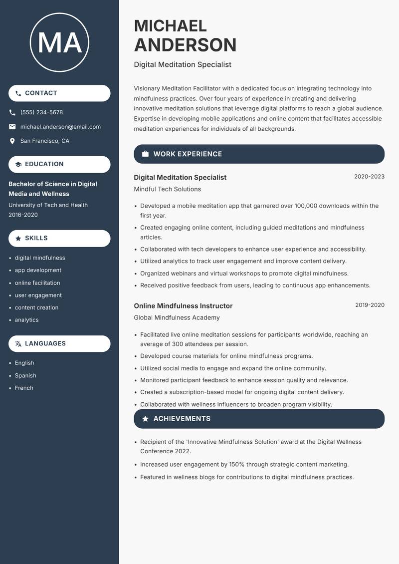 Meditation Facilitator resume template — Compact
