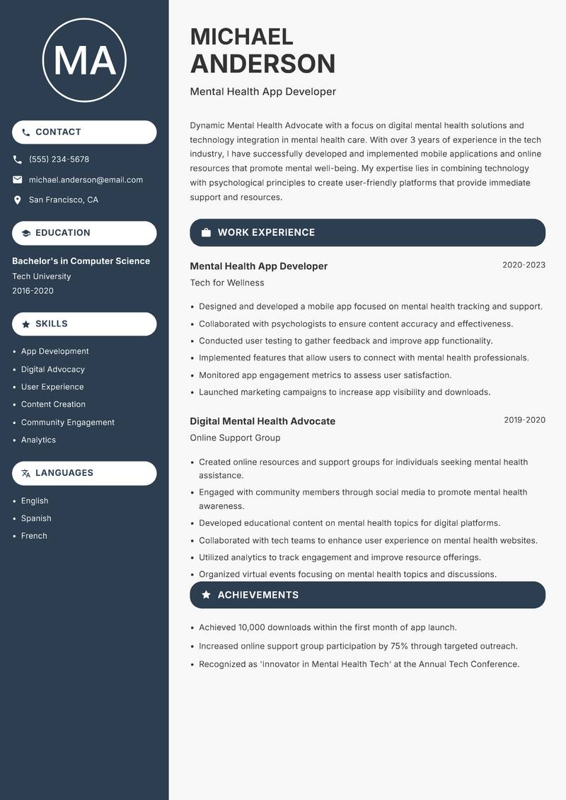 Mental Health Advocate resume template — Compact