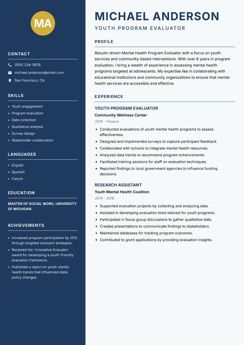 Mental Health Program Evaluator resume template — Classic Clean
