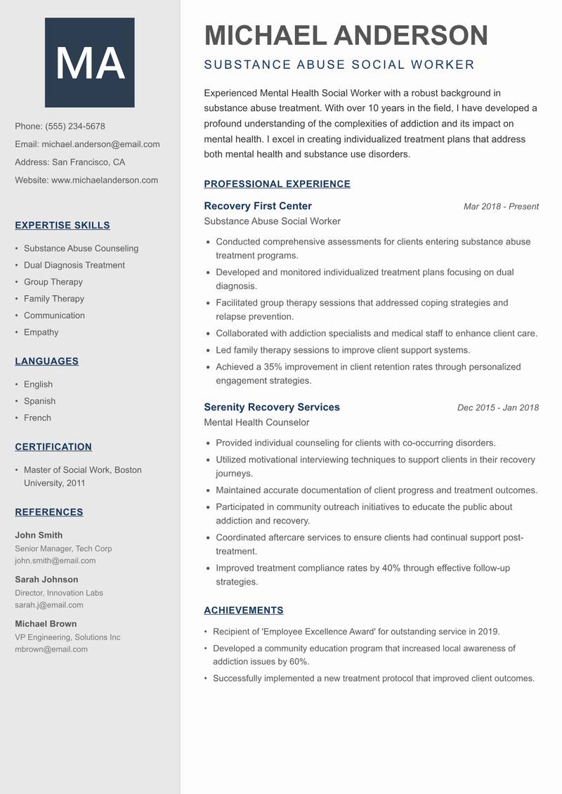 Mental Health Social Worker resume template — Creative Minimal