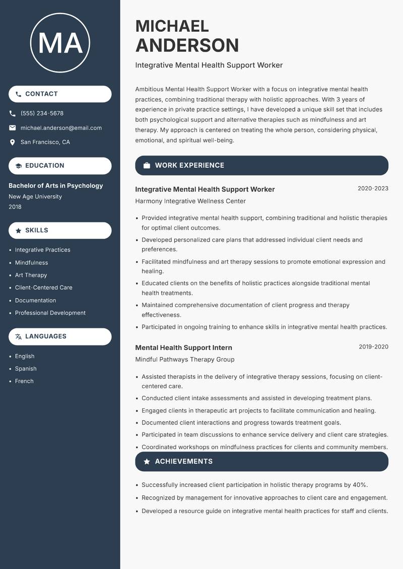 Mental Health Support Worker resume template — Compact