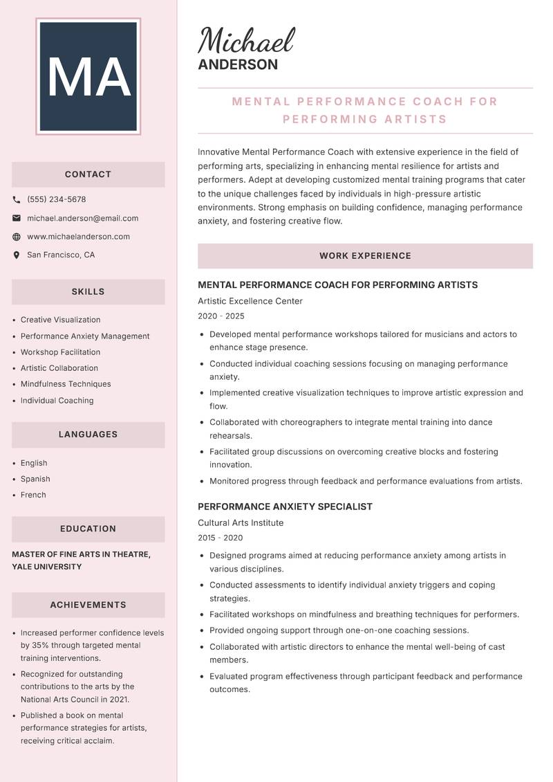 Mental Performance Coach resume template — Executive