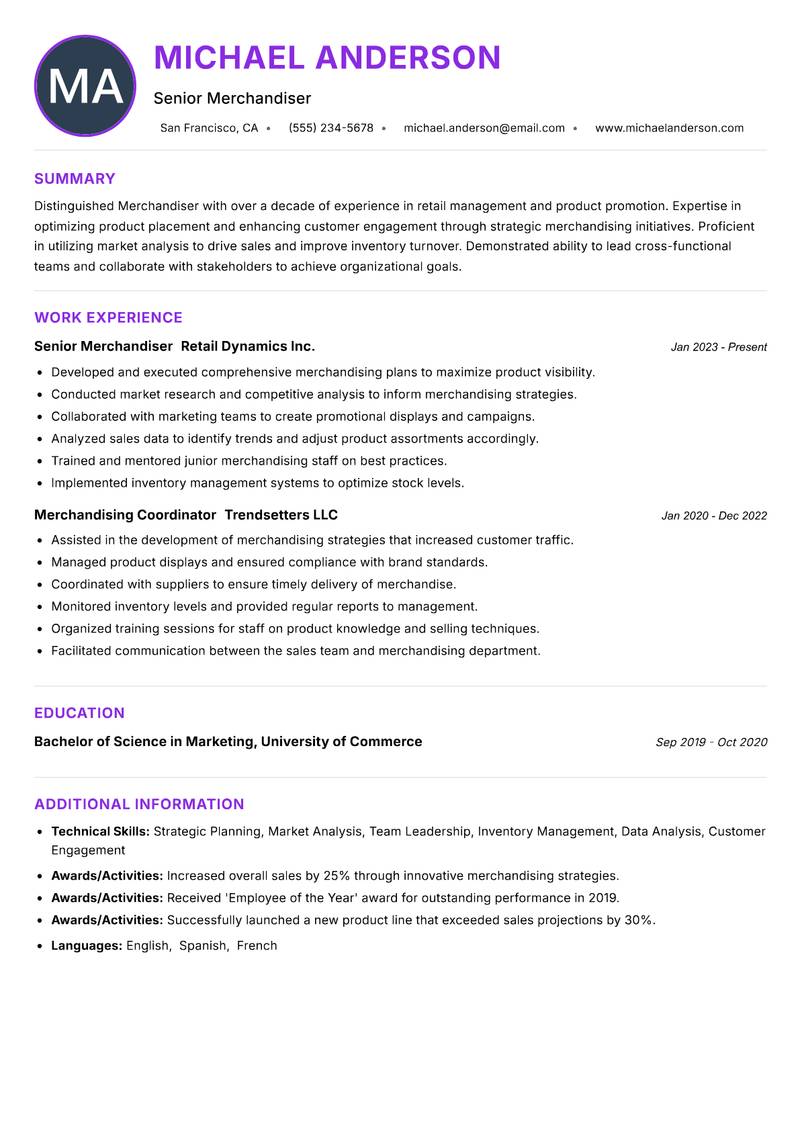 Merchandiser resume example — ATS-friendly template