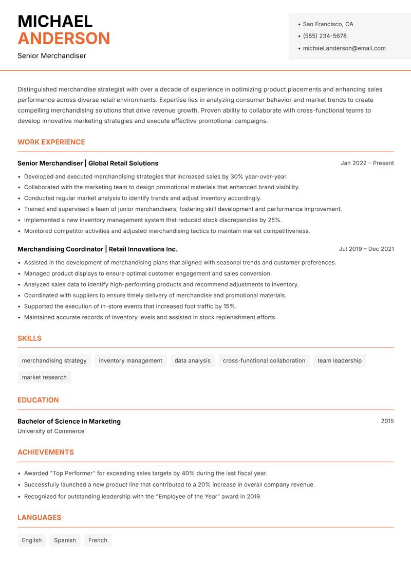 Merchandiser resume template — Modern Professional