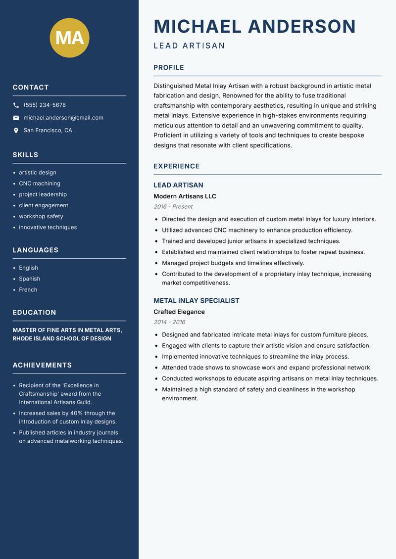Metal Inlay Artisan resume template — Classic Clean