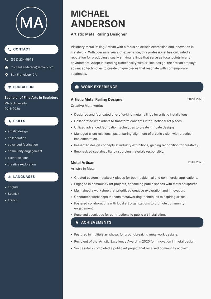 Metal Railing Artisan resume template — Compact