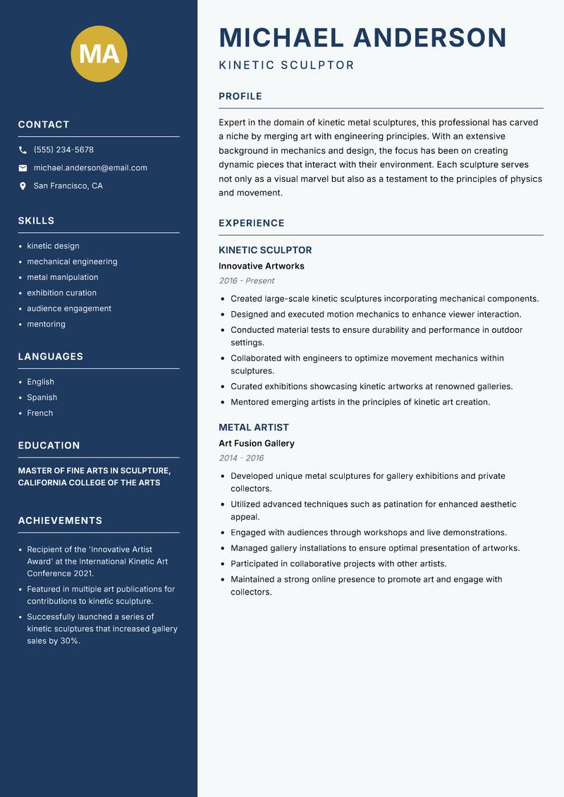 Metal Sculptor resume template — Classic Clean