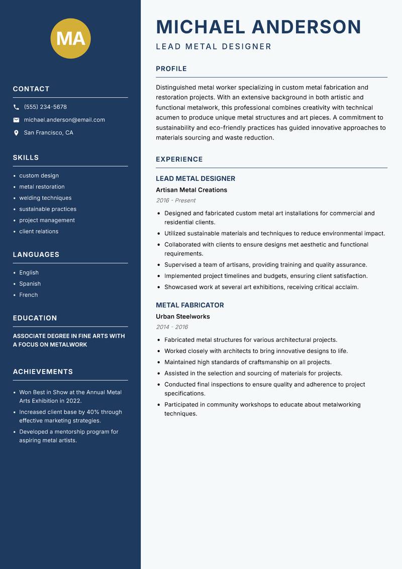 Metal Worker resume template — Classic Clean