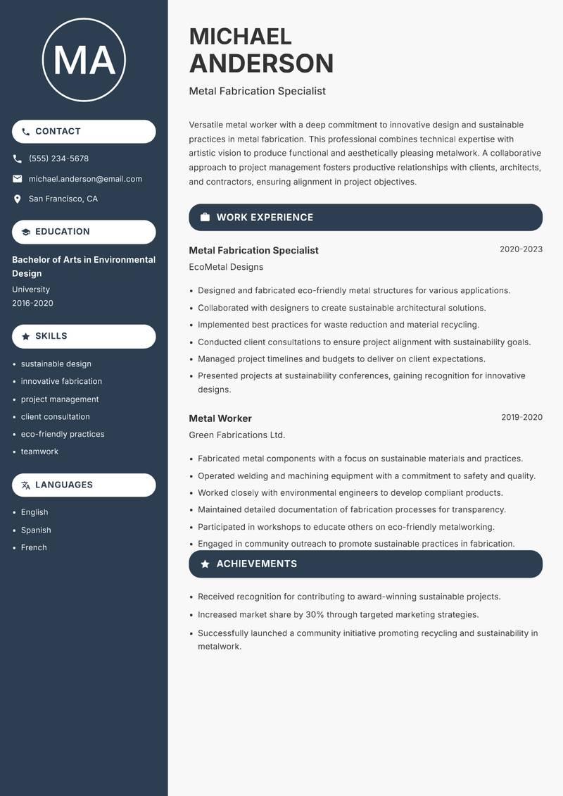 Metal Worker resume template — Compact
