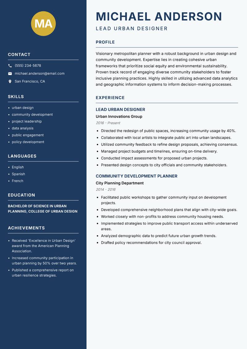 Metropolitan Planner resume template — Classic Clean