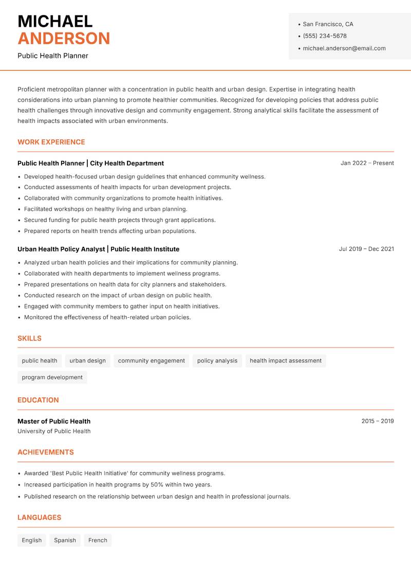 Metropolitan Planner resume template — Modern Professional