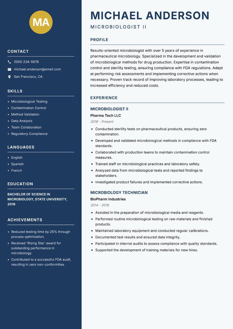 Microbiologist resume template — Classic Clean